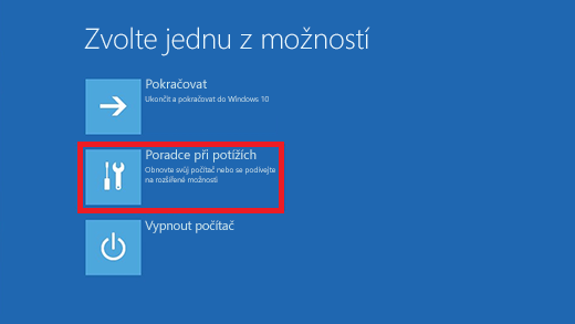 Poradce při potížích při restartu PC