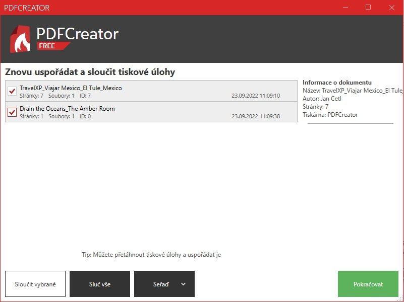 PDFCreator sloučení PDF