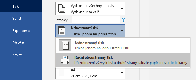 Oboustranný tisk v Microsoft Word