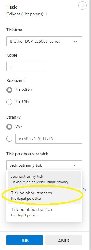 Oboustranný tisk v MS Office 365