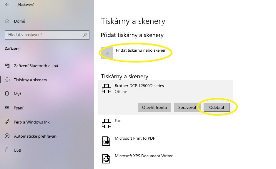 Odebrání tiskárny - krok 4