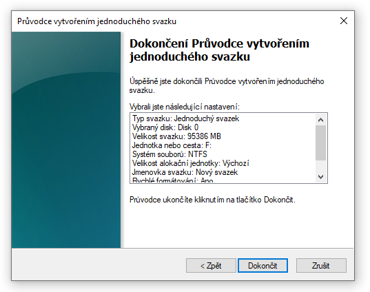 Dokončení formátování disku