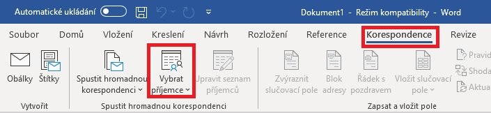 Word - vybrat příjemce