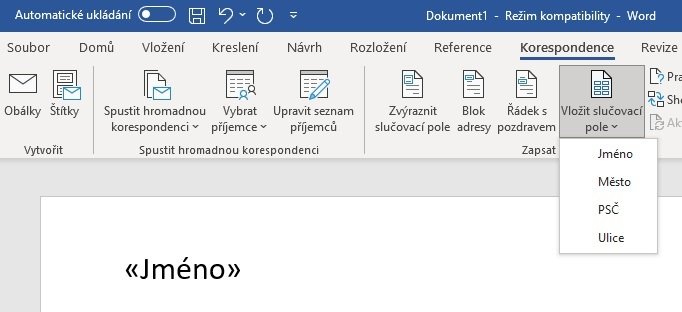 Word - vložit slučovací pole