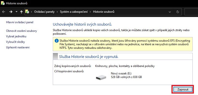 Win 10 - Historie souborů