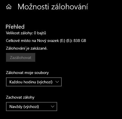 Win 10 - Možnosti zálohování