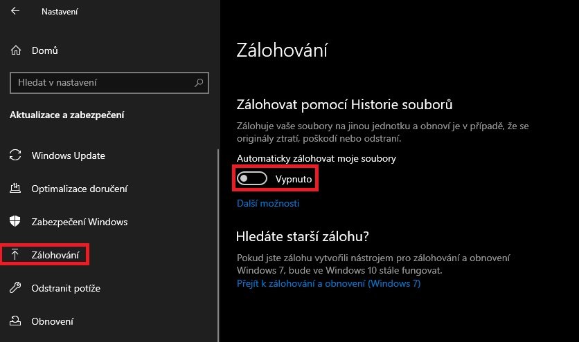 Win 10 - Automatické zálohování