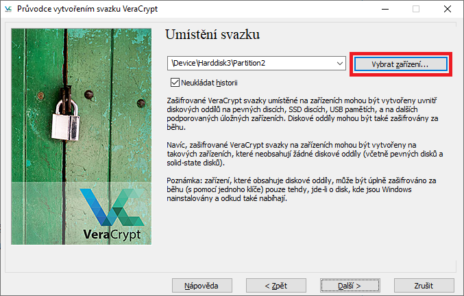 VeraCrypt - umístění svazku