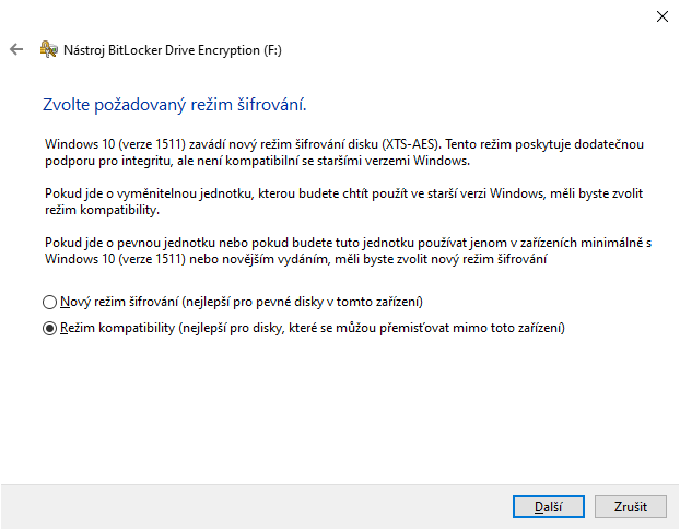 BitLocker - režim šifrování