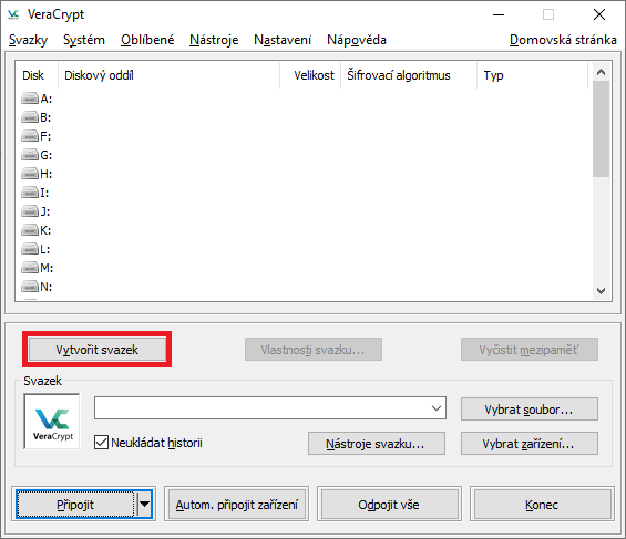 VeraCrypt - vytvoření svazku