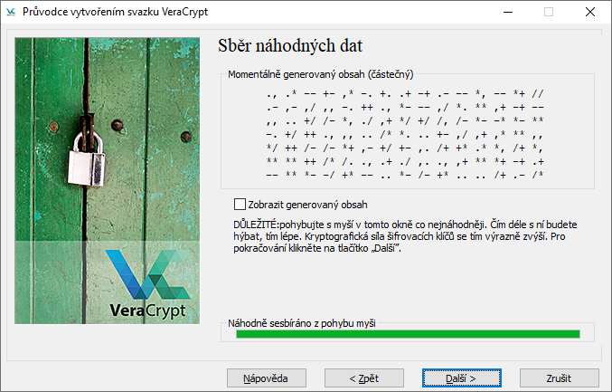 VeraCrypt - sběr náhodných dat