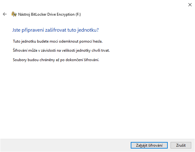 BitLocker - zahájení šifrování