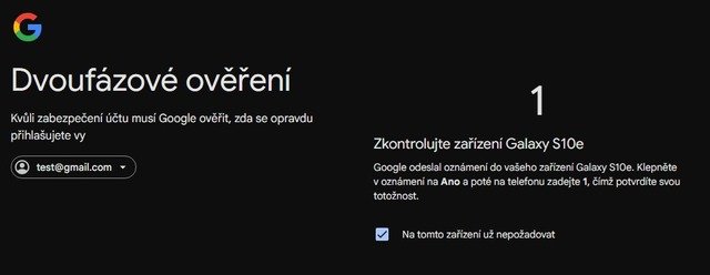 dvoufázové ověření Google