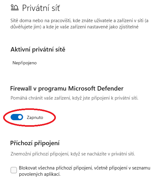 Vypnutí firewall ve Windows