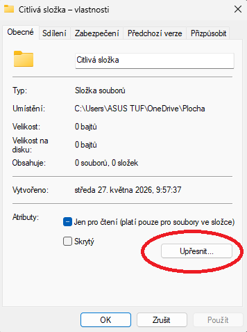 Vlastnosti složky ve Windows