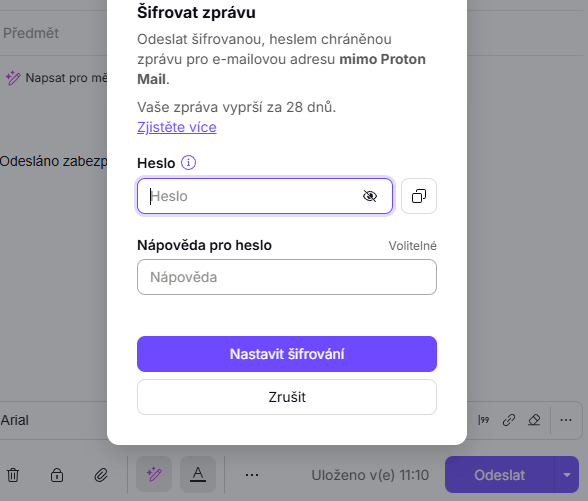 Šifrovat zprávu v Proton mail