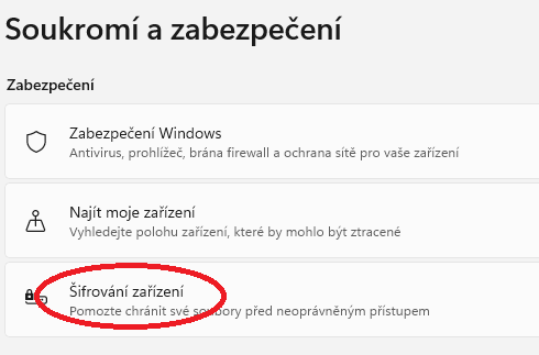 Šifrování zařízení ve Windows