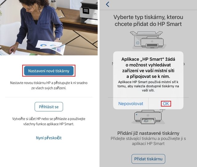 HP Smart - přidání nové tiskárny