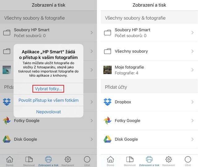 HP Smart - výběr fotek